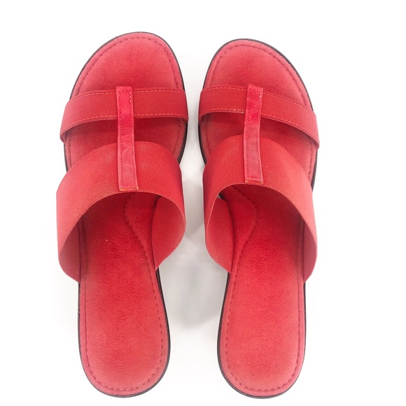 Red Italian Elastic Wedge Sandals Suede Lined - Picture 5 of 6